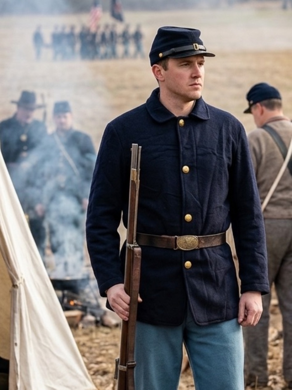 Vintage Style Blanket Brigade Wool Reenactment Jacket - Size 38 – Navy